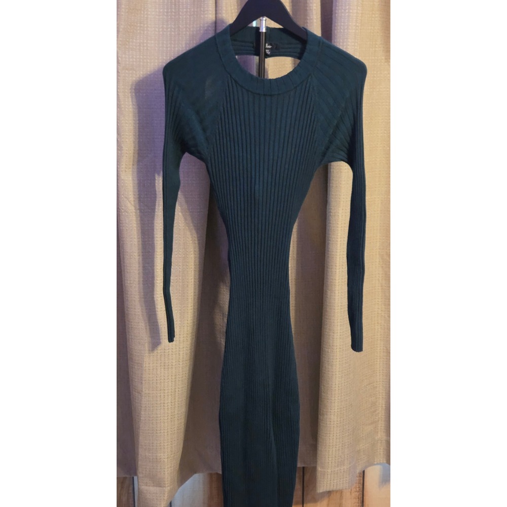 Lulus Ribbed Criss Cross Open Back Sweater Dress Women's‎ XS Green Front Split